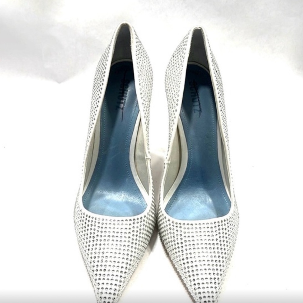 Schutz Lou Crystal Satin Pump in Glam White